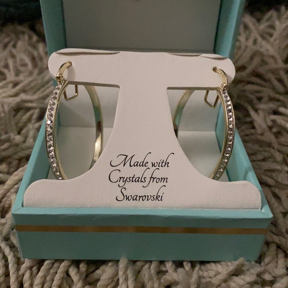 Gold plated gold hoops with Swarovski crystals